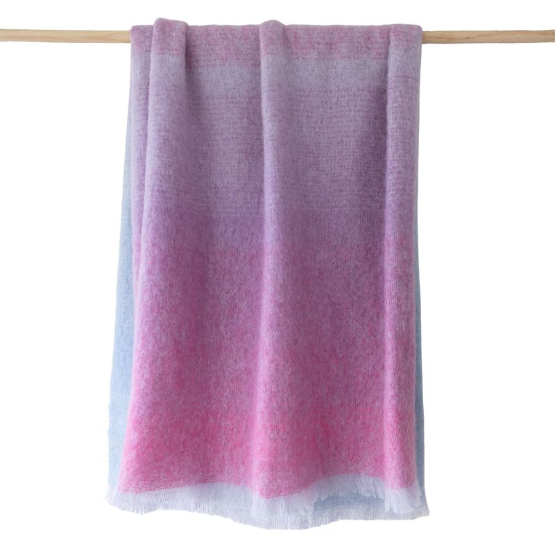 John Hanly Mohair Throw - Ice Blue Lavender Pink Mix Diffused Stripe
