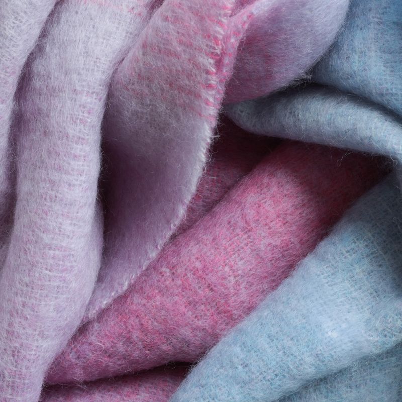 John Hanly Mohair Throw - Ice Blue Lavender Pink Mix Diffused Stripe