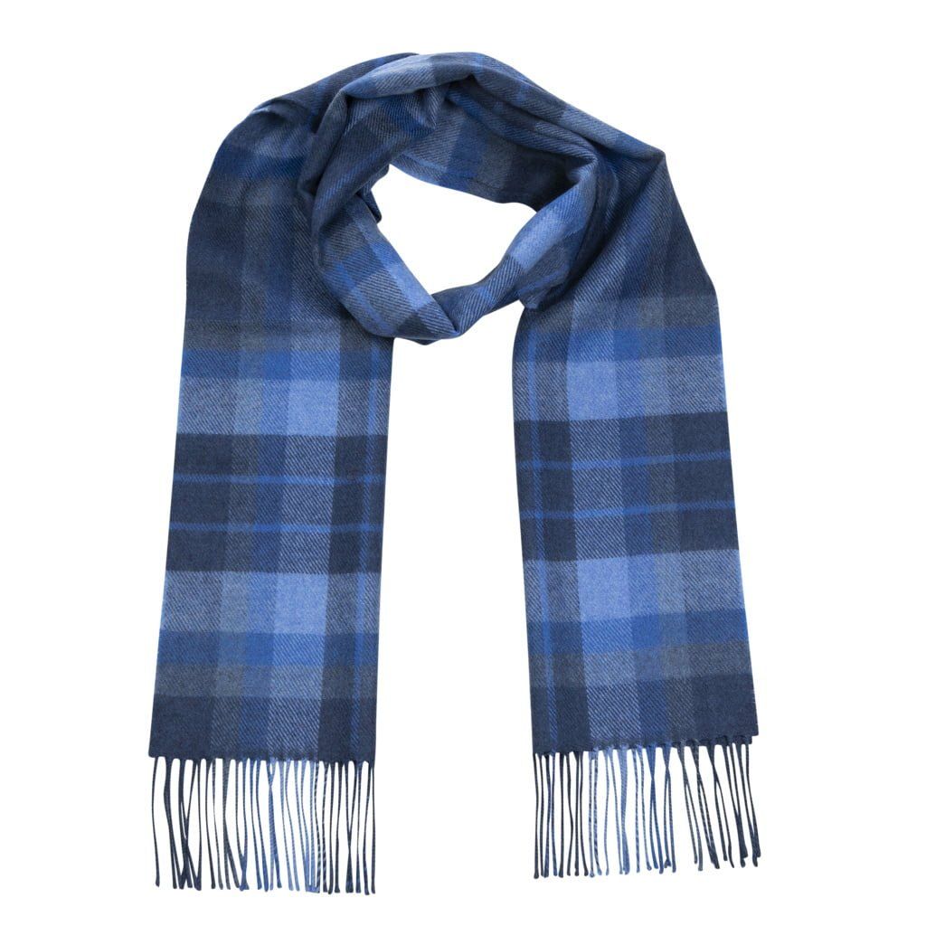 100% Merino Wool Scarf - Blue Navy Plaid