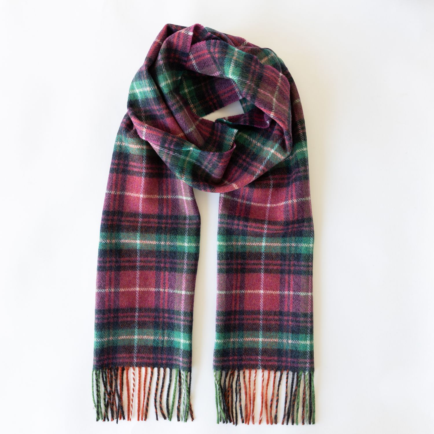 Irish Wool Scarf Long - Pink Teal Green Navy Check