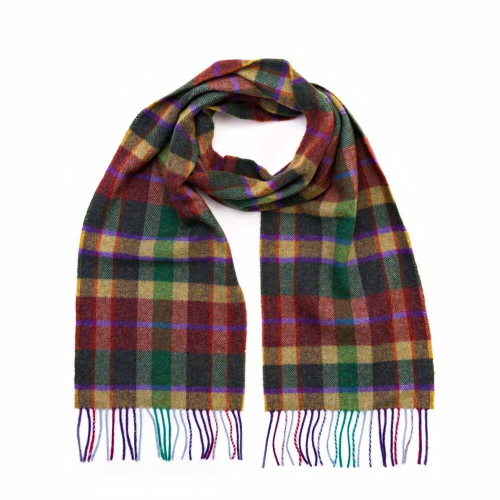 Irish Wool Scarf Long - Mustard Green Rust Check