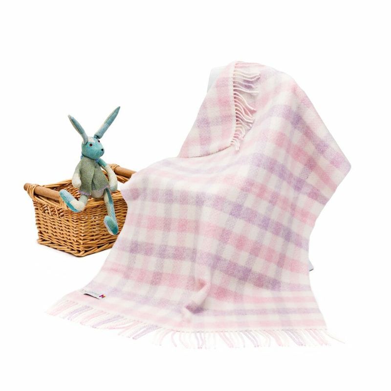 Irish Cashmere Baby Blanket - Pink and Lilac Block Check