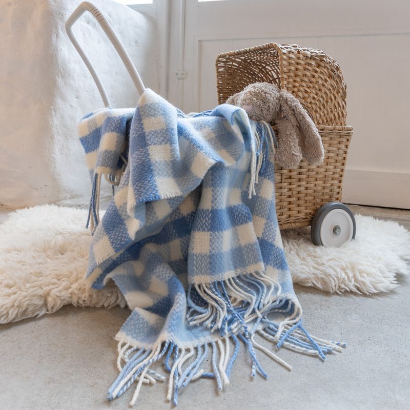 Irish Wool Cashmere Baby Blanket - Blue Block Check