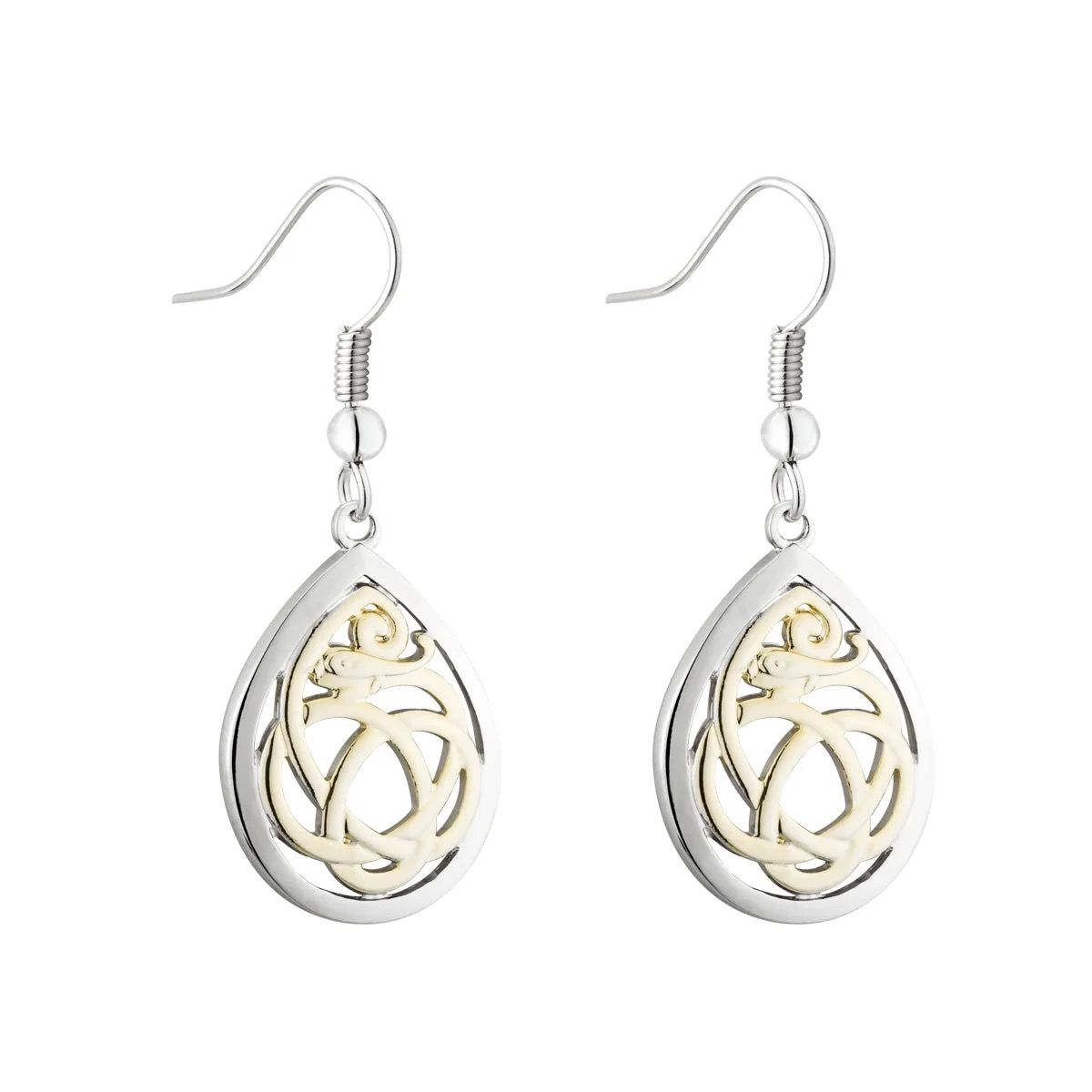 Two Tone BOK Oval Celtic Drop Earrings