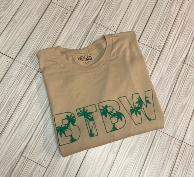 BTBW Tan & Green Palm Tree Printed Short Sleeve Shirt