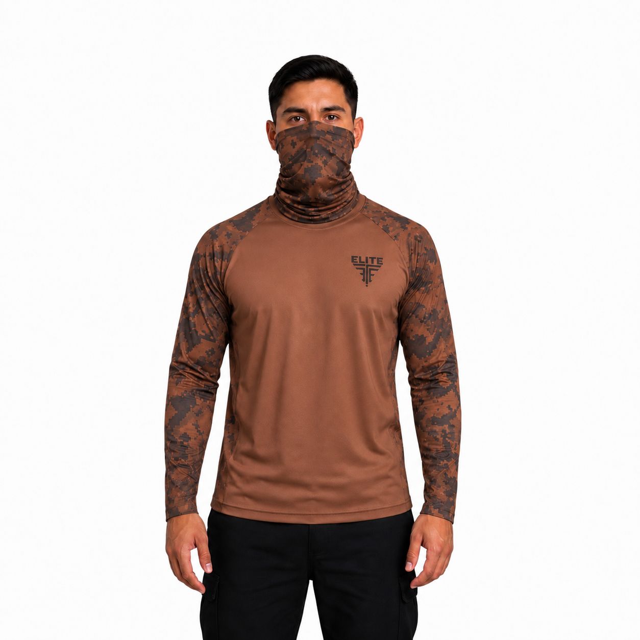 UNISEX LONG SLEEVE DRY FIT WITH FACEMASK - MOCHA BROWN