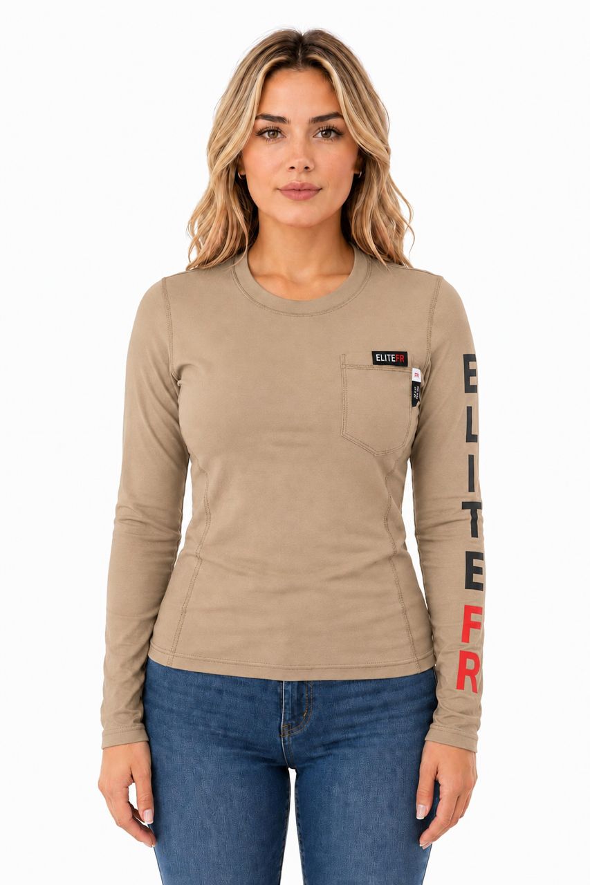 WOMEN'S FR LONG SLEEVE T SHIRT - TAN