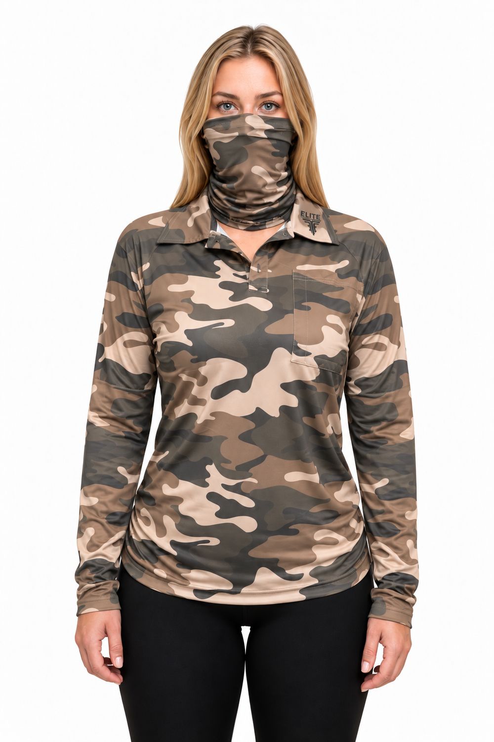 UNISEX ESPRESSO CAMO DRY FIT SHIRT - FACE MASK INCLUDED
