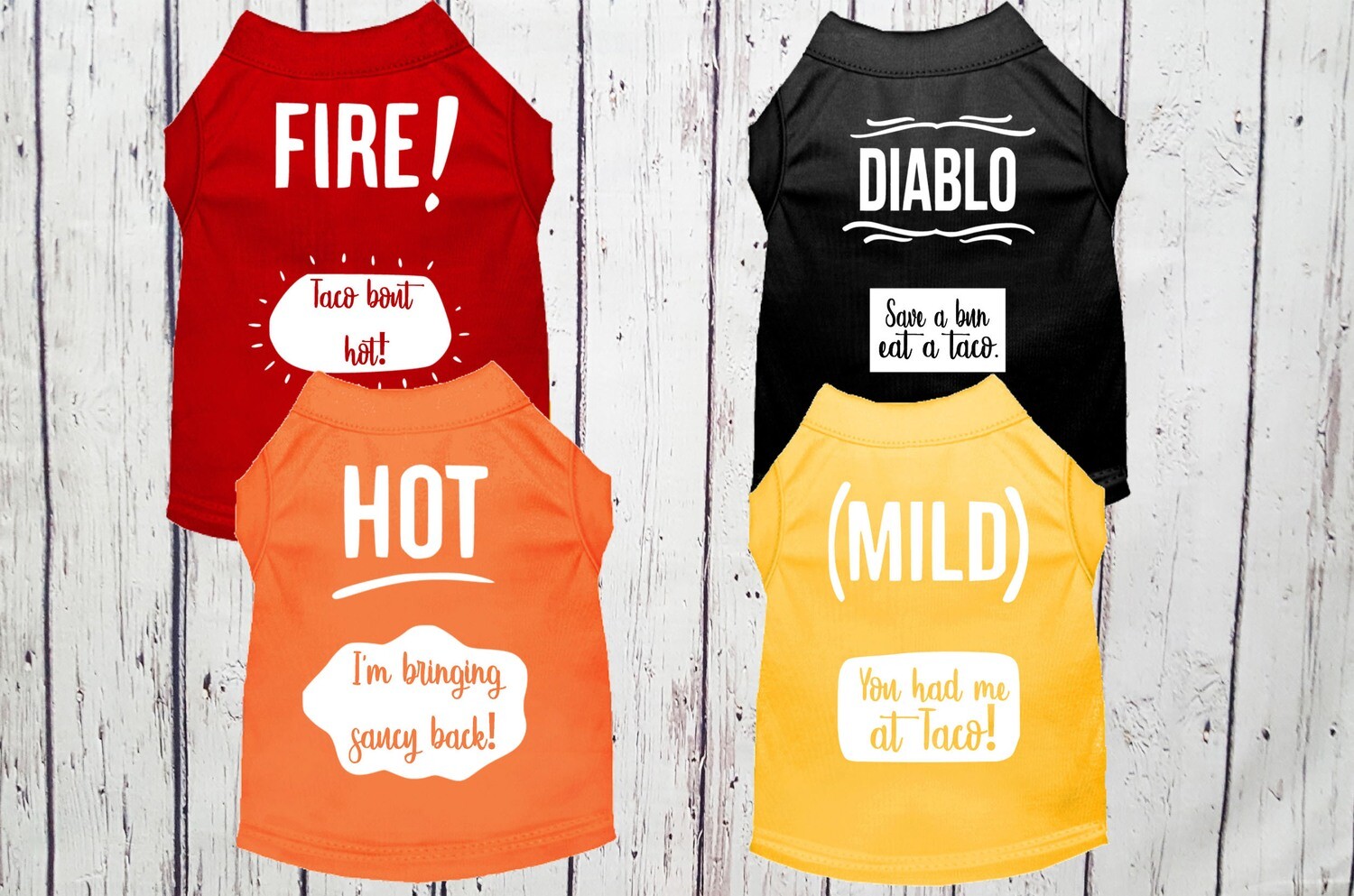 Halloween Taco Sauce Tshirts For Pet Dogs Cats - Matching Taco Sauce Packets  Dog Costumes TShirts - Shirts Tops For Mild Hot Fire Pets