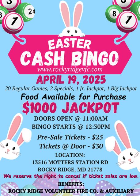 Easter Cash Bingo- Saturday, April 19, 2025