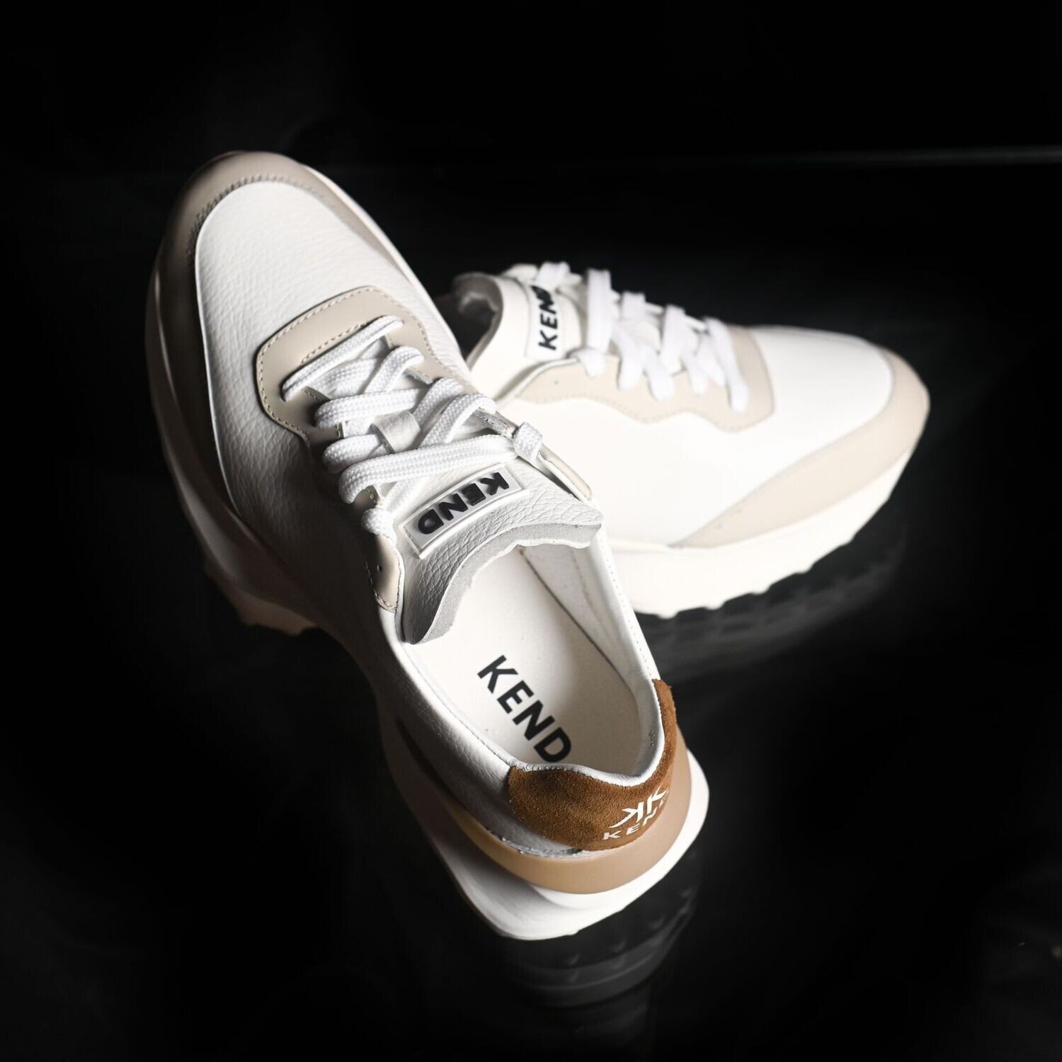 KEND “White/Beige/Brown” - Leather Sneakers