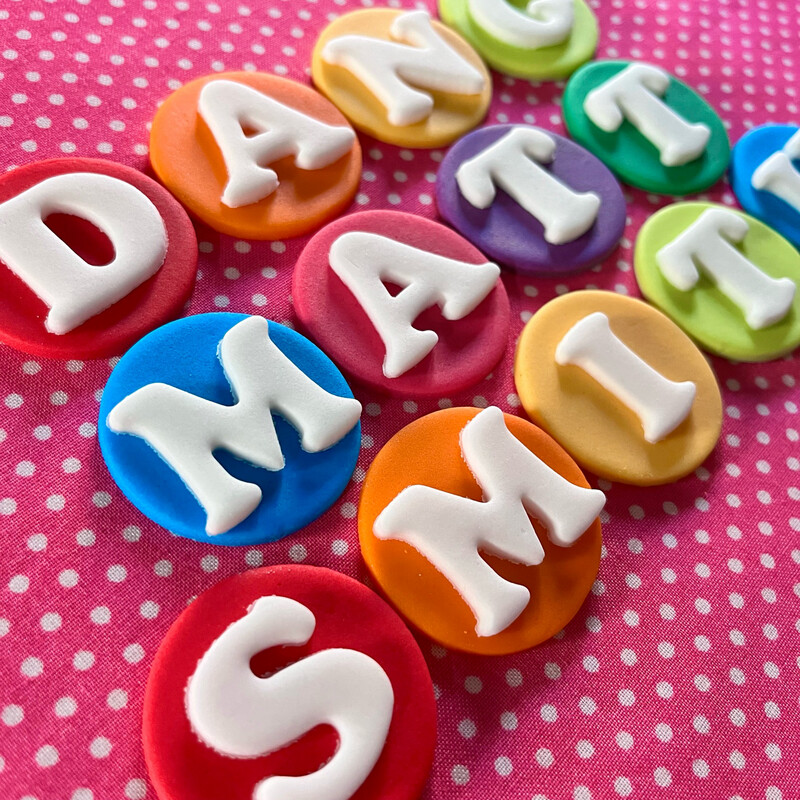 Dotty RAINBOW Letters & Numbers on Circles Discs