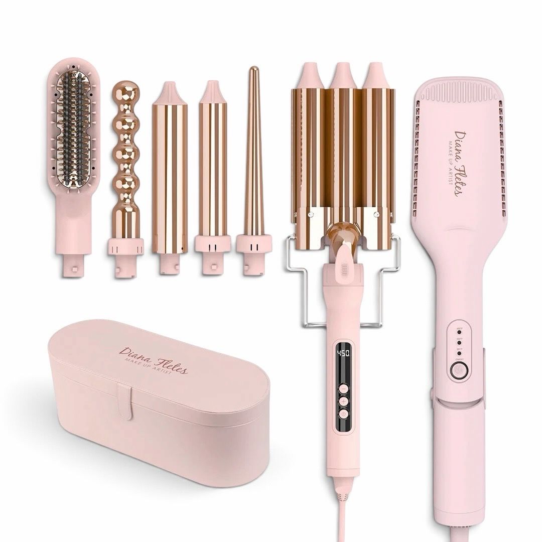 FERRO 6 EN 1 + PLANCHA 2 EN 1 LIGHT PINK CON BAÚL
