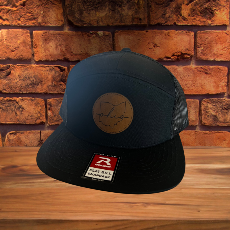 All Black 7-Panel Adjustable Hat with Round Ohio Patch