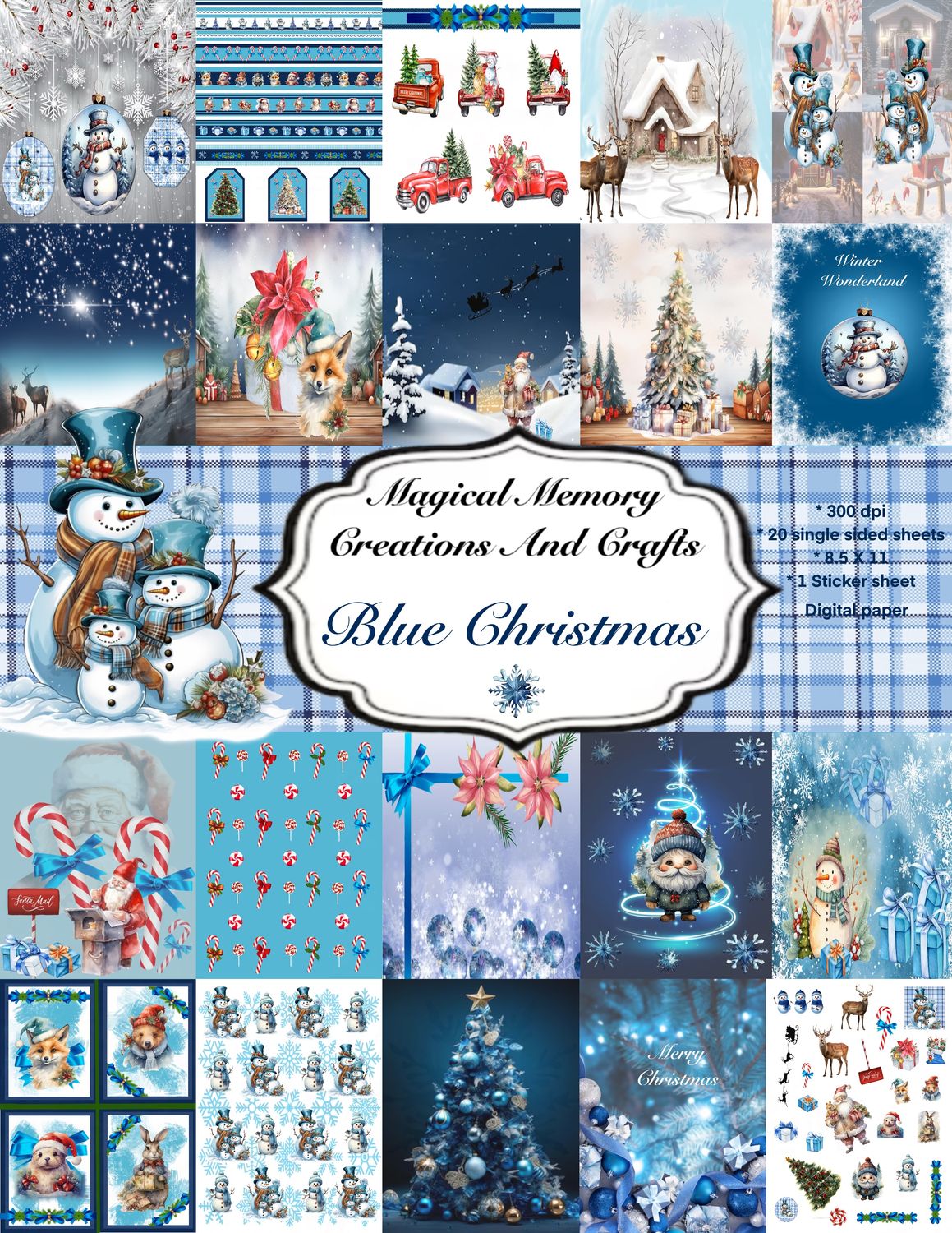 Blue Christmas Digital Paper Collection