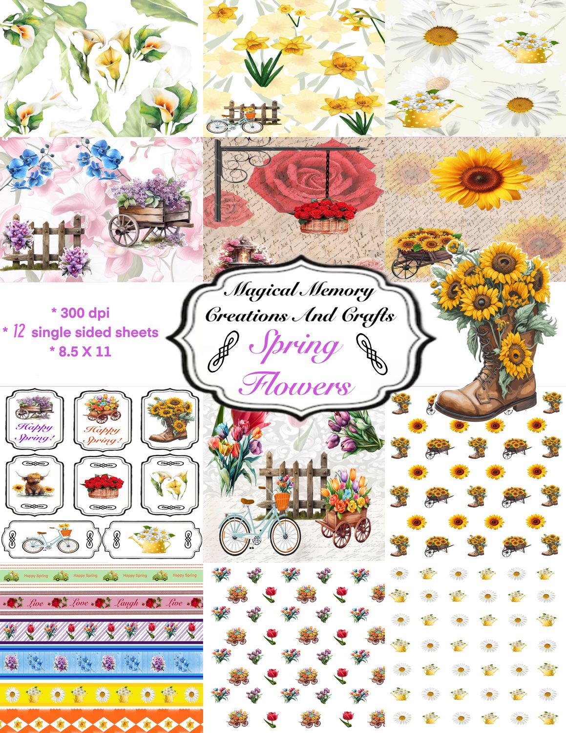 Spring Flowers Digital Paper Collection