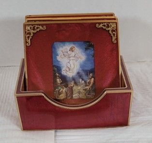 Burgundy Square Angel Coasters with Holder