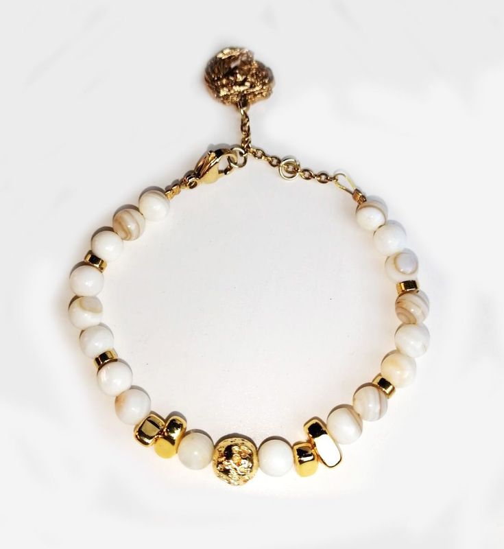 PULSERA  MADRE PERLA Y HEMATITA        Unisex