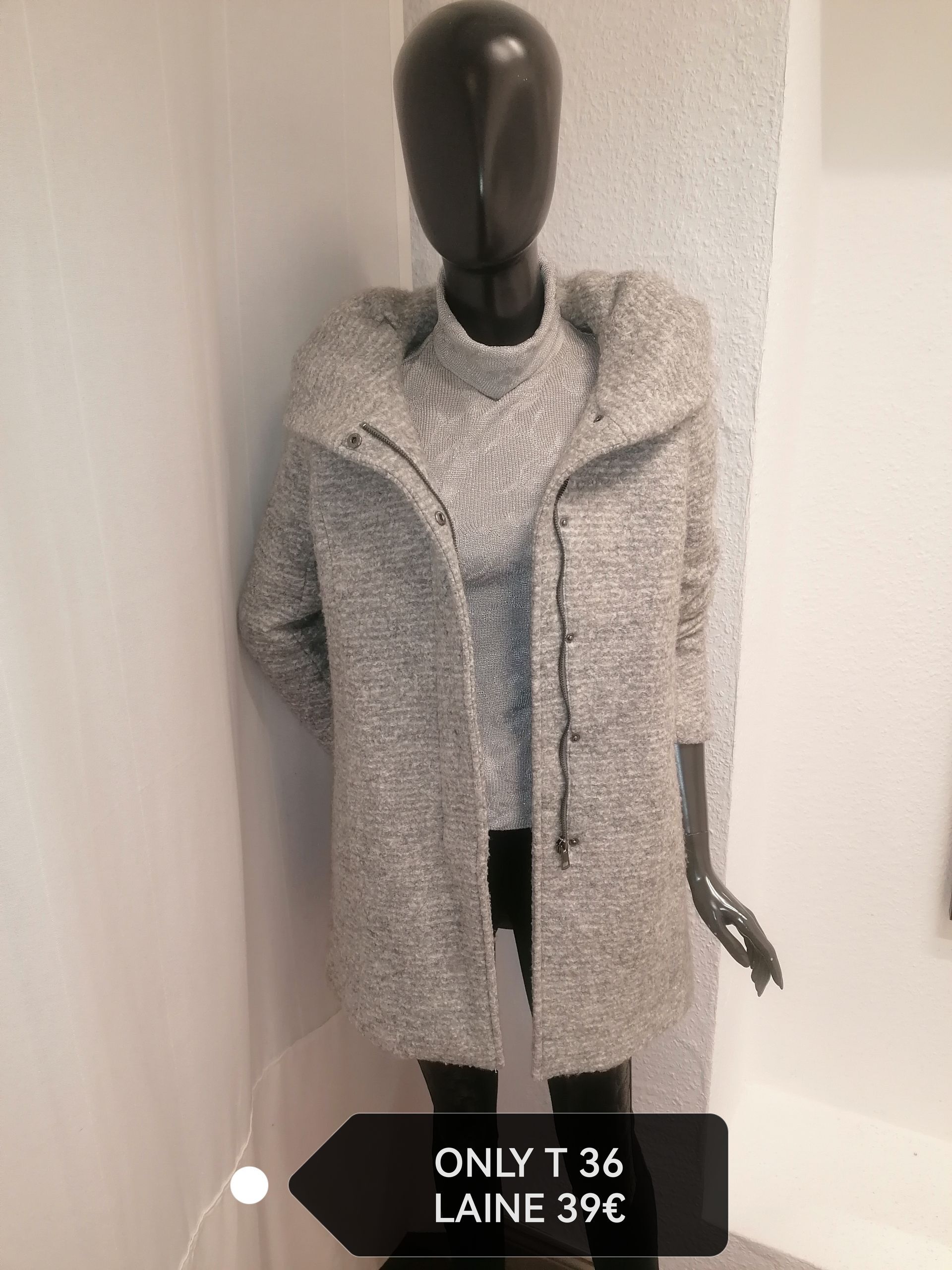 MANTEAU GRIS LAINE