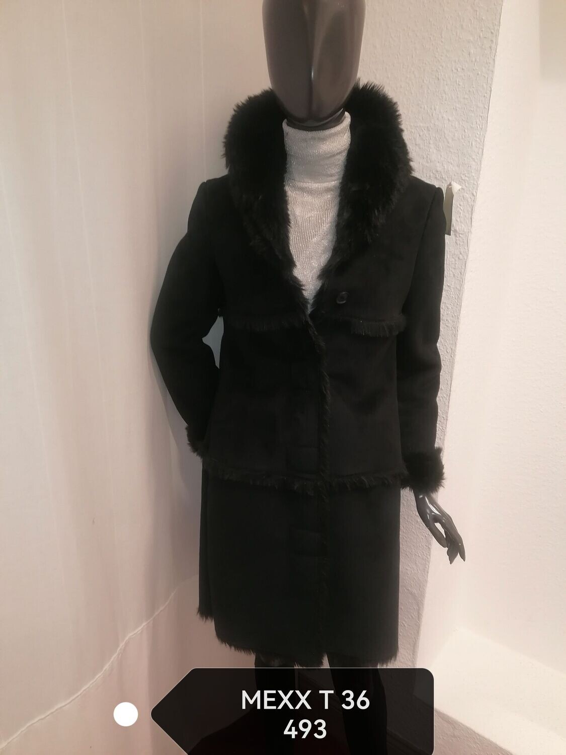 MANTEAU NOIR  PEAU DE PECHE MEXX