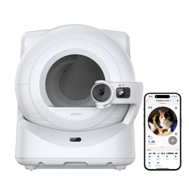 Purobot Ultra Litière automatique - caméra rotative IA, emballage automatique