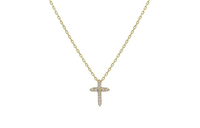 CZ Crystal Cross Chain Necklace, Colour: Gold