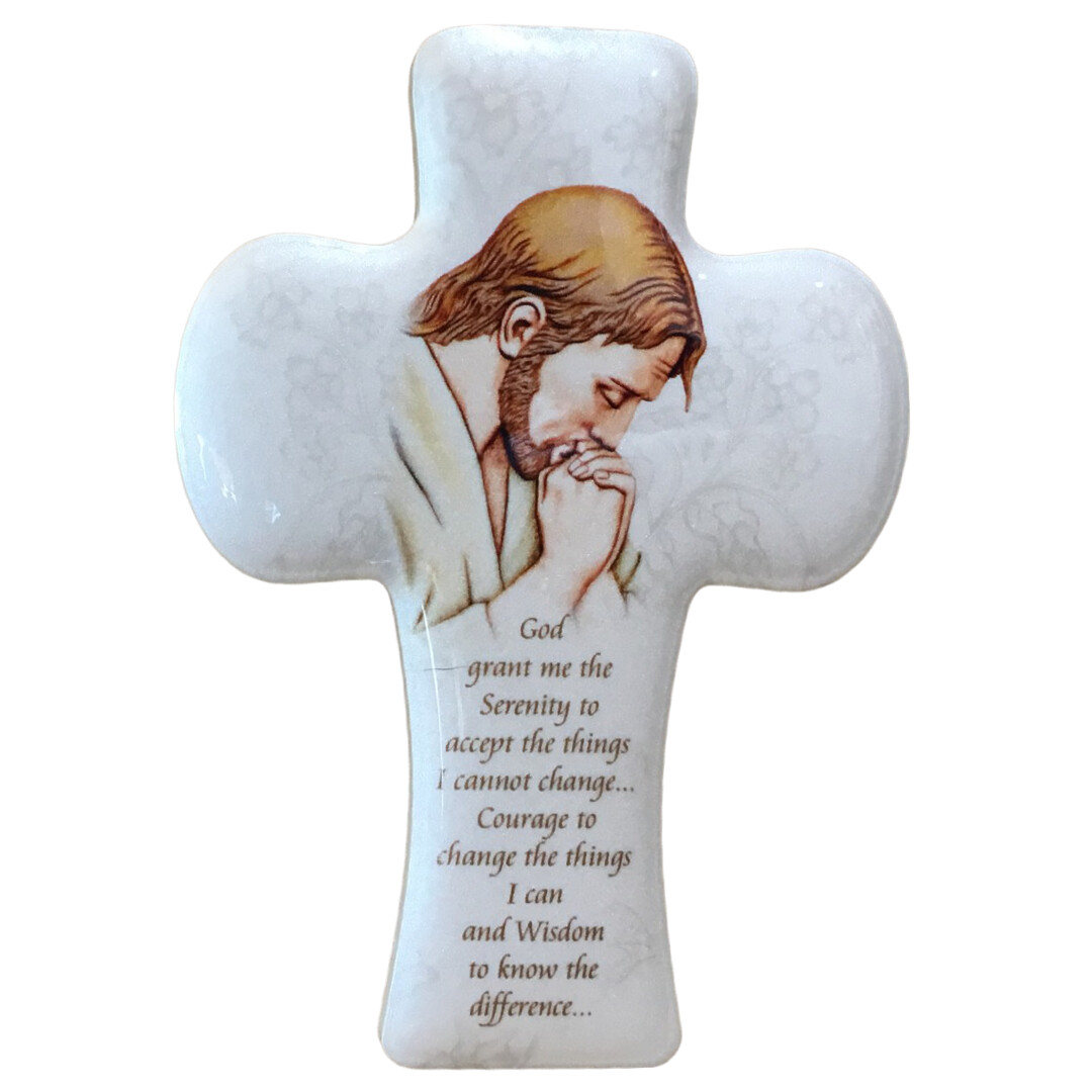 Cross Pearl Effect - Serenity Prayer - Jesus Praying