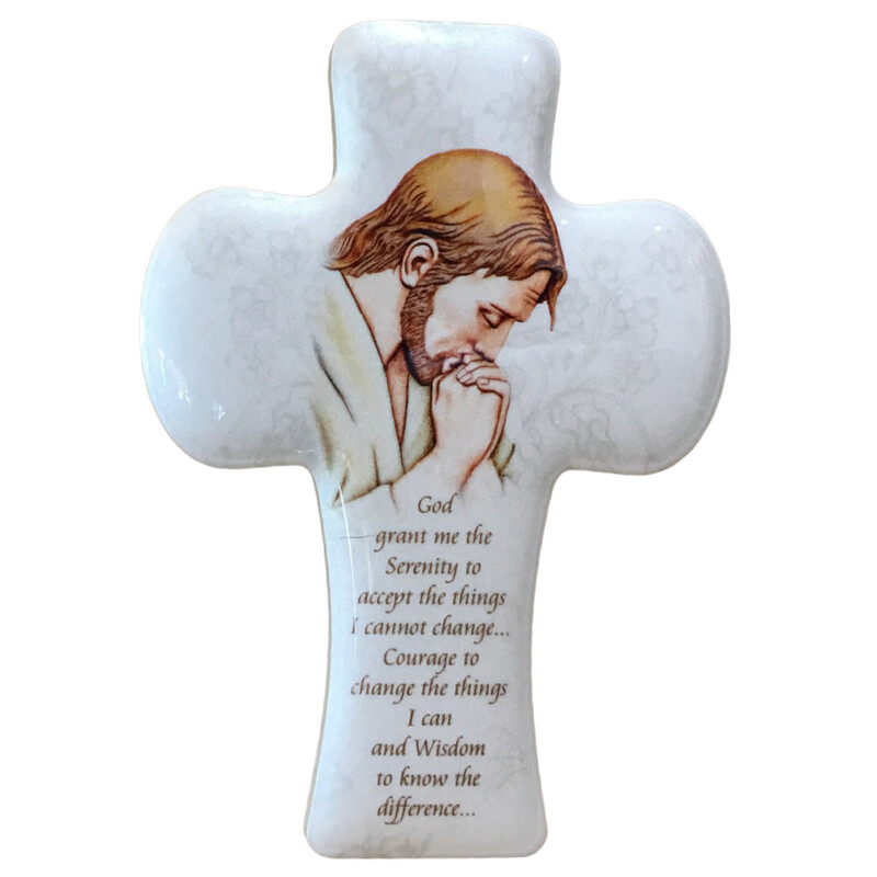 Cross Pearl Effect - Serenity Prayer - Jesus Praying