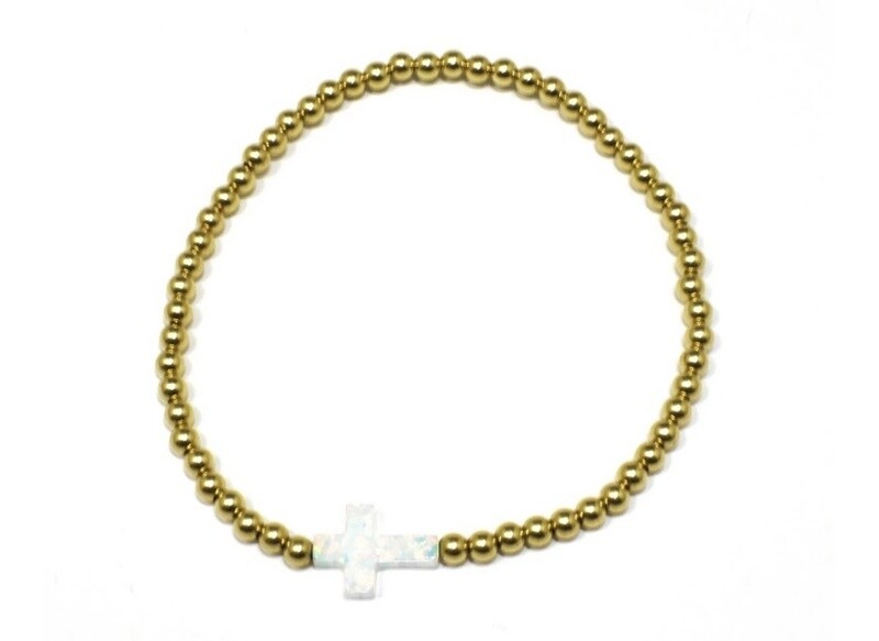 White Opalite Cross Beaded Bracelet