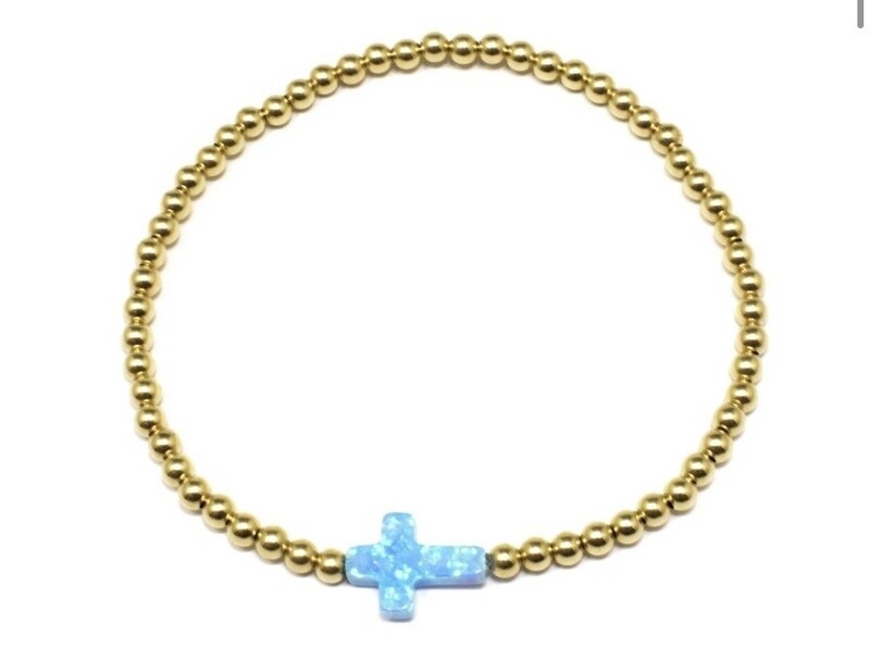 Blue Opalite Cross Beaded Bracelet