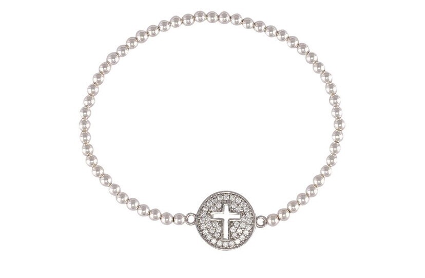 Caterina Cross Cut Out Beaded Bracelet, Colour: Silver