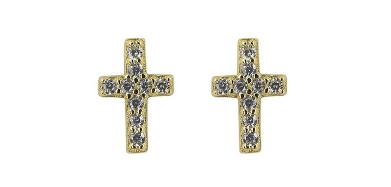 CZ Small Cross Stud Earrings