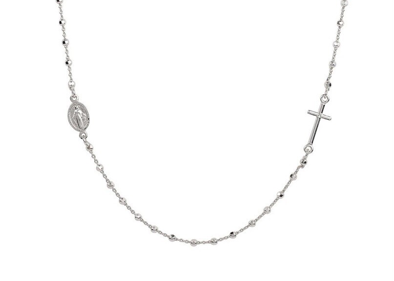 Sara Round Rosary Necklace, Colour: Silver