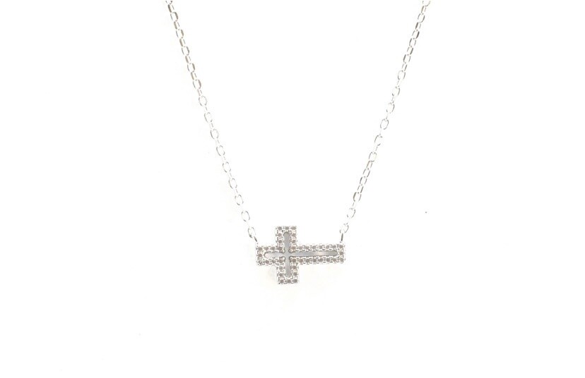 MOP Side Cross Chain Necklace, Colour: Silver