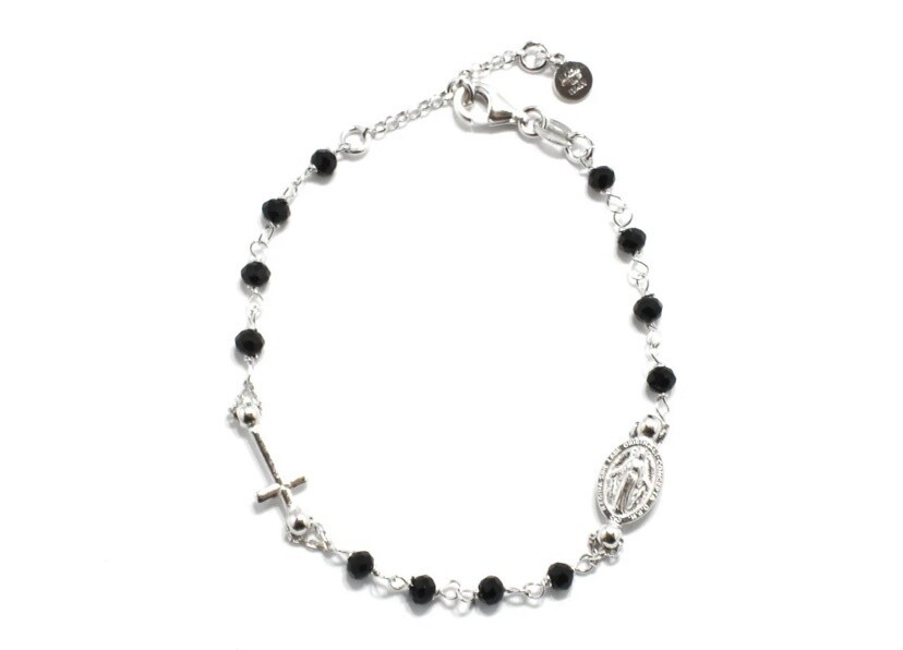 Alessia Black Crystal Rosary Chain Bracelet, Colour: Silver
