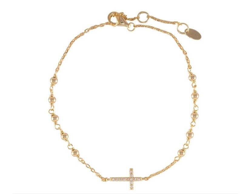 CZ Rosary Cross Chain Bracelet, Colour: Gold