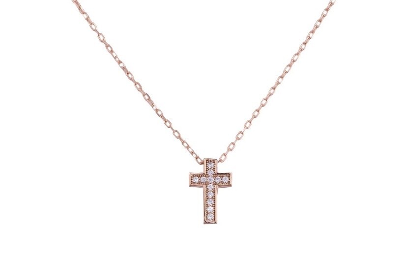 CZ Square Cross Chain Necklace, Colour: Rose