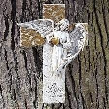 Roman GW Garden - 12&quot; Angel On Cross With Gold Heart