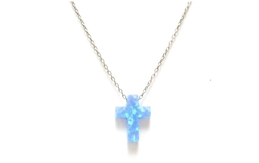 Blue Opalite Cross Chain Necklace, Colour: Silver