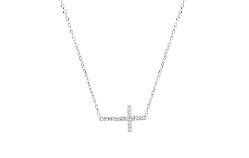 Side Cross Chain Necklace, Colour: Silver