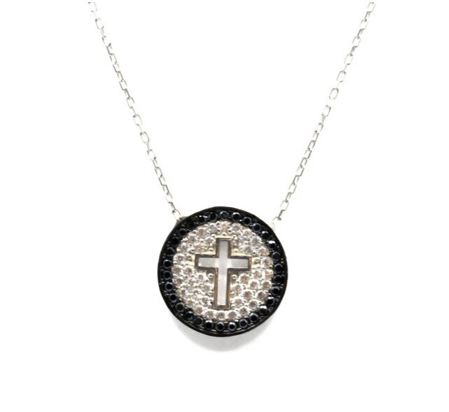 Black Cross Cut Out Chain Necklace, Colour: Silver