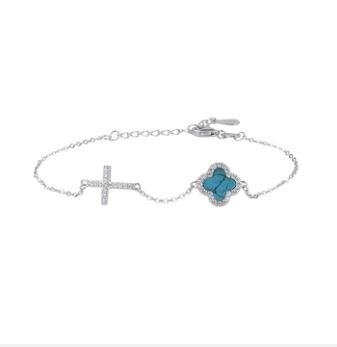 AVE CELINA TURQUOISE CRYSTAL CLOVER AND CROSS BRACELET