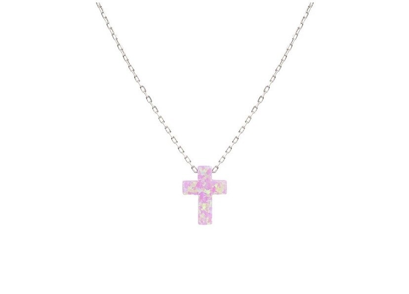 Pink Opalite Cross Chain Necklace, Colour: Silver Chain