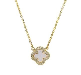 AVE ARIELLA MOTHER OF PEARL CRYSTAL CLOVER  NECKLACE