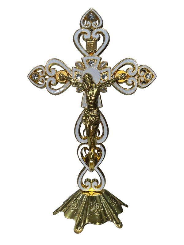 Metal Cross with Stand - Beaded