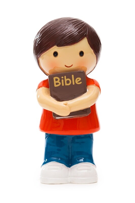 Boy Holding Bible Orange Statue (Little Drops)