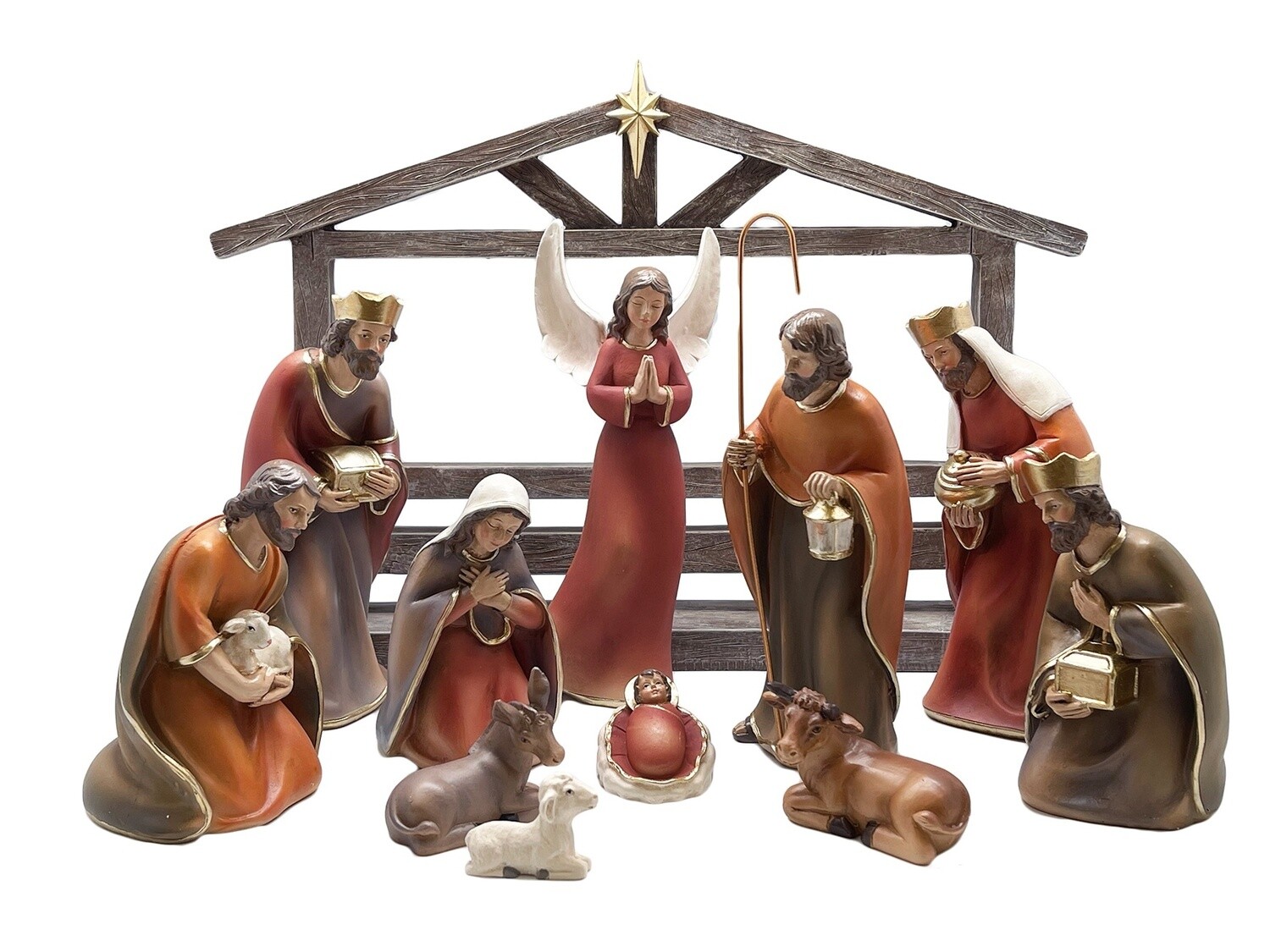 NATIVITY SET AND STABLE COLOURED - 11PCS