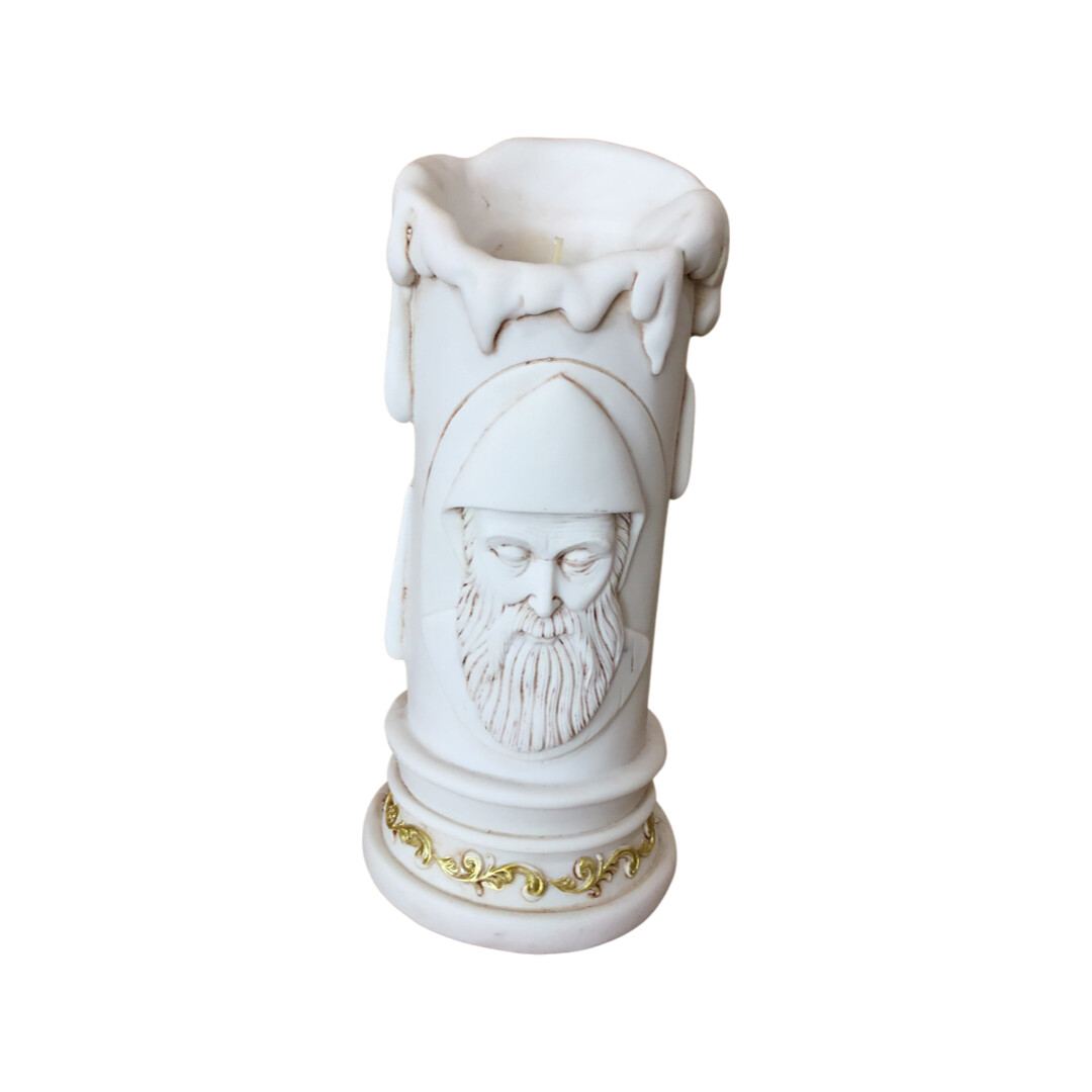 St Charbel Candle White/gold Stone