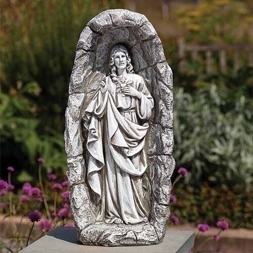 Roman GW Garden - 47.6cm/18.75" LED Solar Sacred Heart Garden Statue