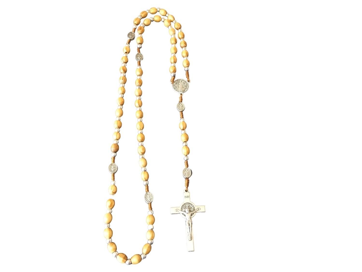 Brown Wood Rosary Benedict Medal
